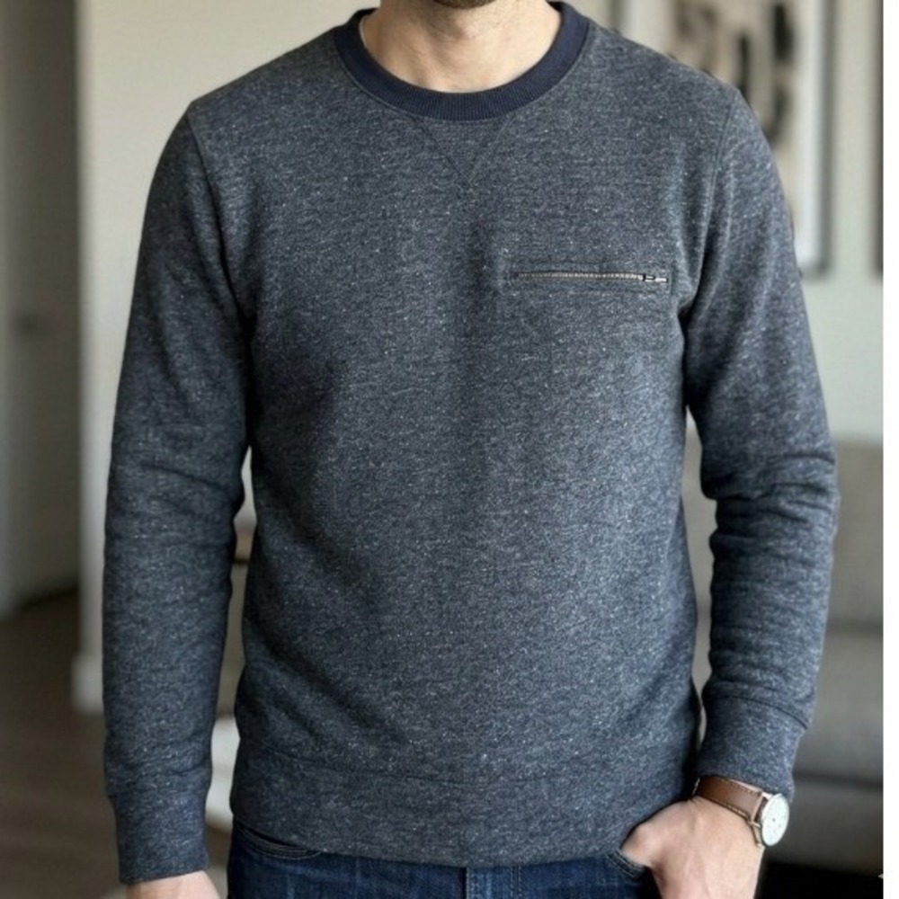 Club Monaco Mens XL Gray Marl Textured Zip Pocket Sweatshirt 795738005